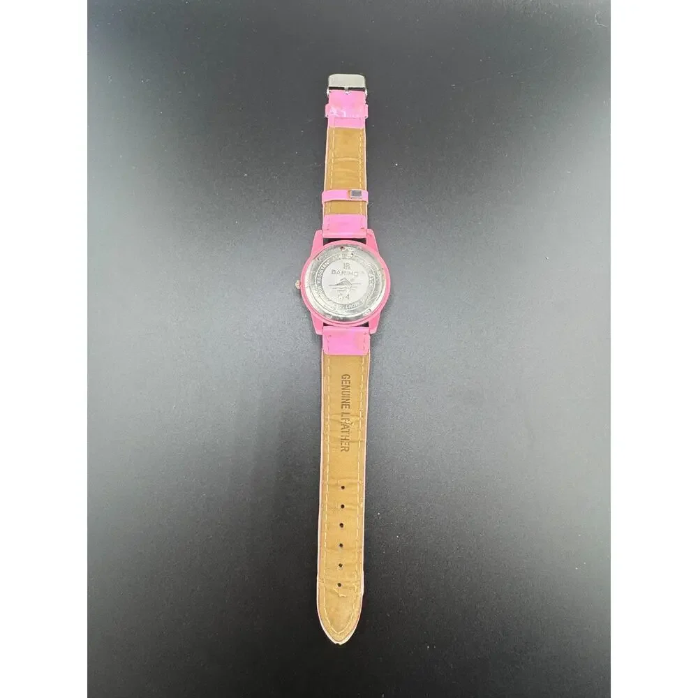 Bariho Pink Mouse Silhouette Watch Genuine Leather Band